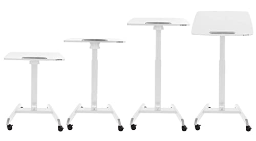 Stand Steady Multifunctional Mobile Podium Desk | Portable Sit to Stand Lectern with Pneumatic Height Adjustment & Tilting Desktop | Rolling Laptop Stand | Mobile Desk for School, Home, Office (White)