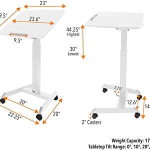 Stand Steady Multifunctional Mobile Podium Desk | Portable Sit to Stand Lectern with Pneumatic Height Adjustment & Tilting Desktop | Rolling Laptop Stand | Mobile Desk for School, Home, Office (White)