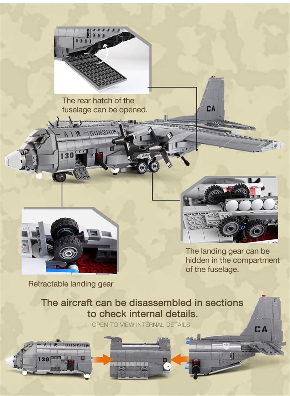 General Jim's AC-130 Gunship Building Blocks Plane Military Bricks Set - Ground-Attack Aircraft with Interactive Features | Compatibke with Cobi, Lego Sets and All Major Brands