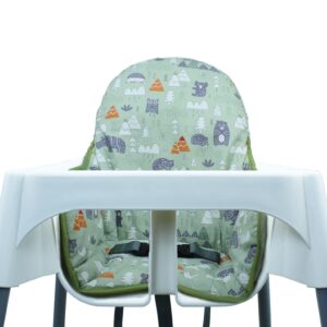 ZARPMA Cotton Seat Covers for IKEA Antilop Highchair,Cotton Surface and Cotton Padded,Forest Pattern Foldable Baby Highchair Cover for IKEA Child Chair Cushion (Green Forest)