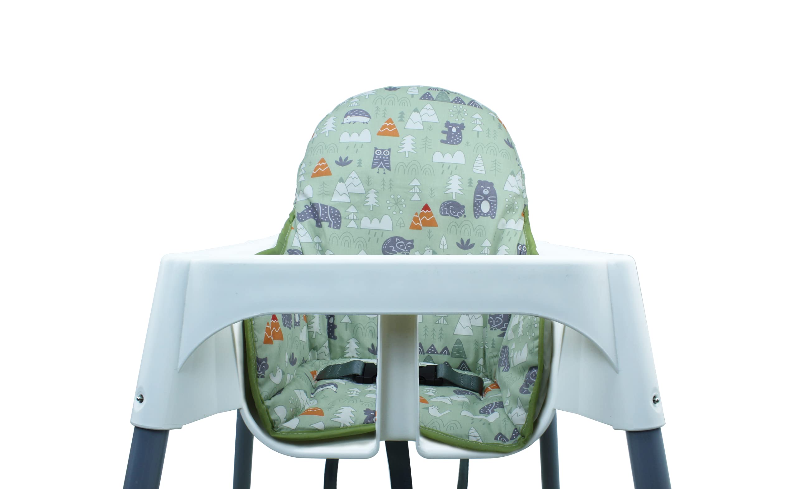 ZARPMA Cotton Seat Covers for IKEA Antilop Highchair,Cotton Surface and Cotton Padded,Forest Pattern Foldable Baby Highchair Cover for IKEA Child Chair Cushion (Green Forest)