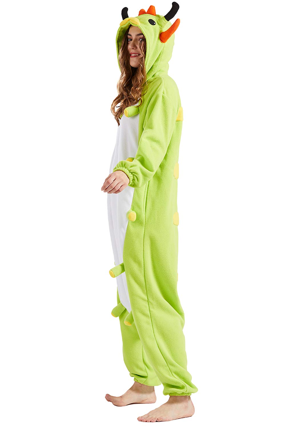 DarkCom Onesie Pajamas Adult Animal Halloween Costume Caterpillar Cosplay One Piece Unisex Homewear Polar Fleece Sleepwear Medium