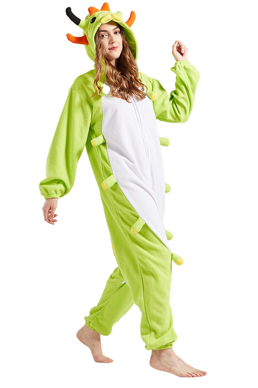 DarkCom Onesie Pajamas Adult Animal Halloween Costume Caterpillar Cosplay One Piece Unisex Homewear Polar Fleece Sleepwear Medium