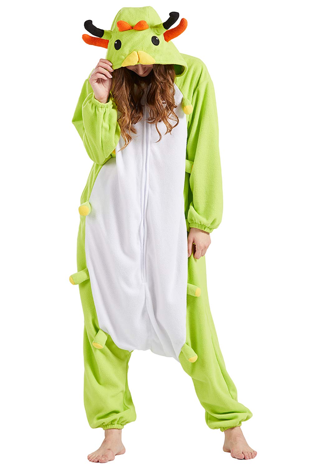 DarkCom Onesie Pajamas Adult Animal Halloween Costume Caterpillar Cosplay One Piece Unisex Homewear Polar Fleece Sleepwear Medium