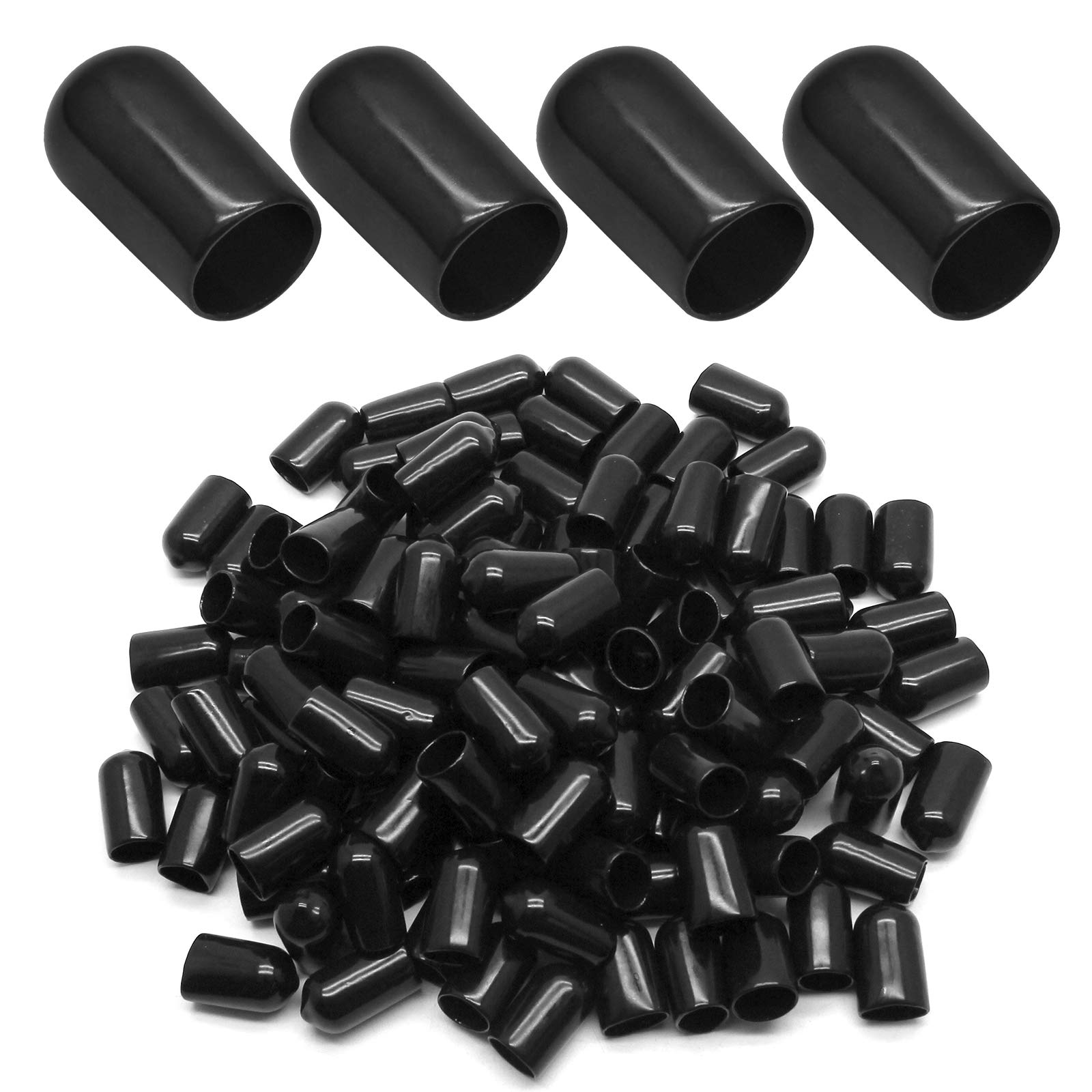 Bonsicoky 120Pcs Round Rubber End Caps 1/2 Inch (12mm) ID Vinyl Flexible Screw Thread Protectors Black Bolt End Caps for Metal Tubing Rod Bolt