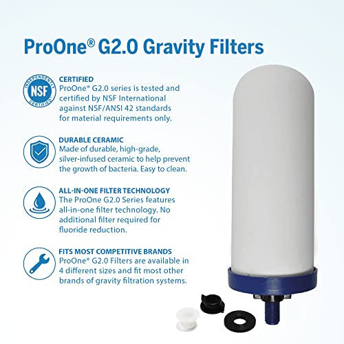 ProOne Big+ Stainless-Steel Gravity Water Filter System, 3-Gallon Water Capacity, Countertop Water Dispenser for Home, Camping, and Travel