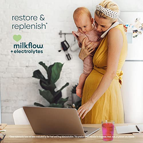 UpSpring Milkflow Electrolyte Breastfeeding Supplement Drink Mix with Fenugreek | Berry Flavor | Lactation Supplement to Support Breast Milk Supply & Restore Electrolytes* | 16 Drink Mixes