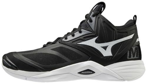 Mizuno Unisex Adult 2 Wave Momentum Mid Volleyball Shoe 10, Black/White, 11.5 Women/10 Men US