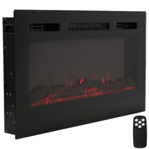 Sunnydaze Modern Flame 32-Inch Indoor Electric Fireplace - Wall-Mounted/Recessed Installation - 9 Flame Colors - Black