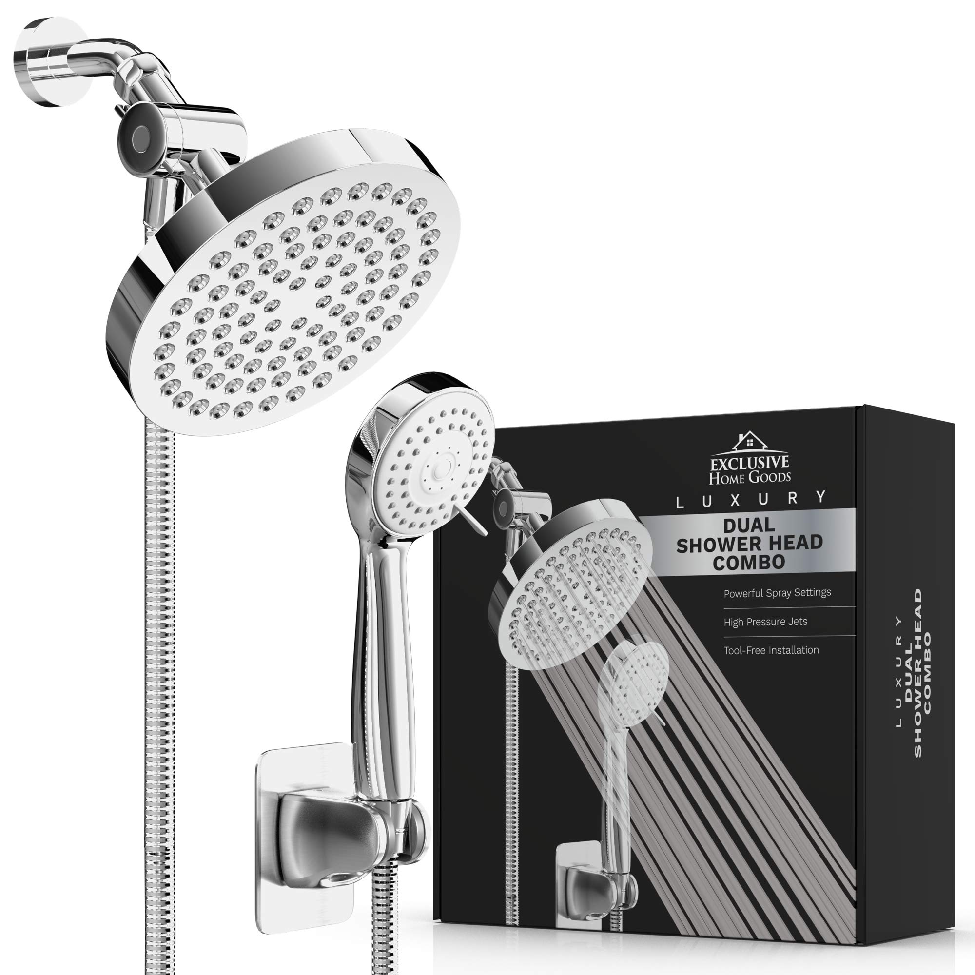 Shower Head With Handheld Combo, 6 Inch High Pressure Rainfall Showerhead With Hand Held 70 Inch Hose for Bath - Adjustable Swivel Shower Head Spray Anti-leak Nozzles - Universal Fit