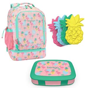 bentgo 2-in-1 backpack & insulated lunch bag set with kids prints lunch box and 4 reusable ice packs (tropical)