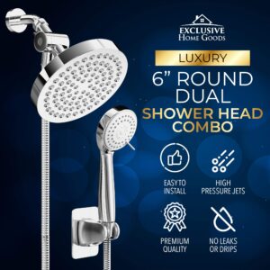 Shower Head With Handheld Combo, 6 Inch High Pressure Rainfall Showerhead With Hand Held 70 Inch Hose for Bath - Adjustable Swivel Shower Head Spray Anti-leak Nozzles - Universal Fit