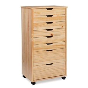 riverbay furniture 8-drawer transitional wood storage cart w/casters in natural