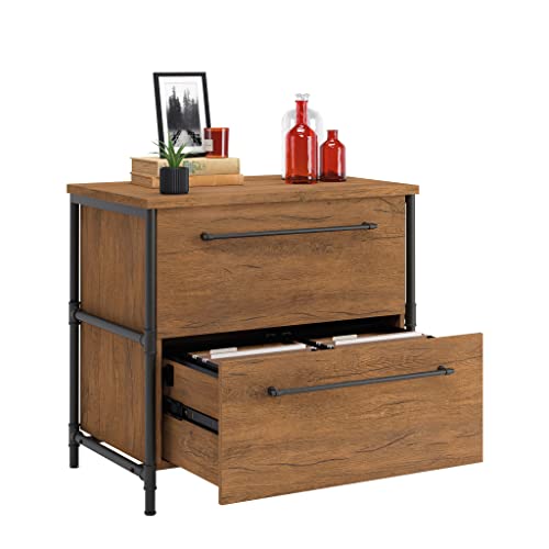 Sauder Iron City Lateral File, L: 31.50" x W: 20.00" x H: 30.00", Checked Oak Finish