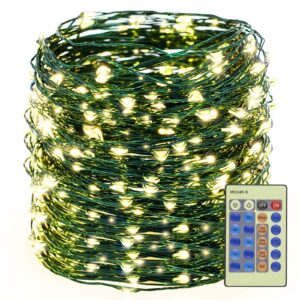 decute 500led 164ft christmas tree string lights green wire dimmable with remote control, ul listed plug in fairy starry lights decorative for christmas tree party wedding indoor outdoor warm white