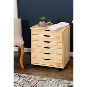 Riverbay Furniture Six Drawer Wide Wood Rolling Cart in Natural