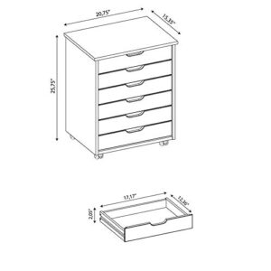 Riverbay Furniture Six Drawer Wide Wood Rolling Cart in Natural