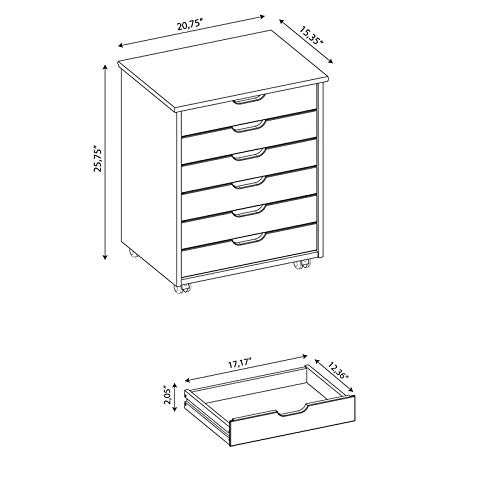 Riverbay Furniture Six Drawer Wide Wood Rolling Cart in Natural