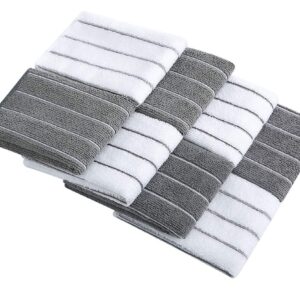 HYER KITCHEN Microfiber Dish Towels, Stripe Designed, Super Soft and Absorbent Dishcloth, Pack of 8, 12 x 12 Inch, Gray and White