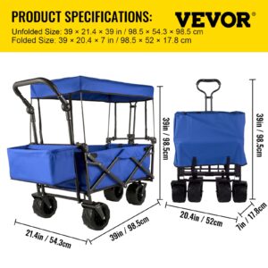 HAPPYBUY Extra Large Collapsible Garden Cart/Wagon with Removable Canopy, 220lbs Capacity Push& Pull Utility Cart with Rear Storage; Upgrad Padded Cotton 600D OxfortSecure Lock (40IN40IN20IN, Blue)