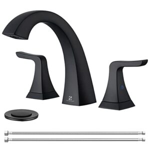 matte black bathroom faucet,widespread bathroom sink faucet for 3 hole,2 handles bathroom vanity faucet 8 inch,homelody lavatory faucet for sink with pop up drain