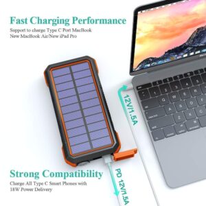 20,000mAh Fast Charger for Emergency Use Plus 10,000mAh Solar Power Bank for Cell Phone (Orange and Black)