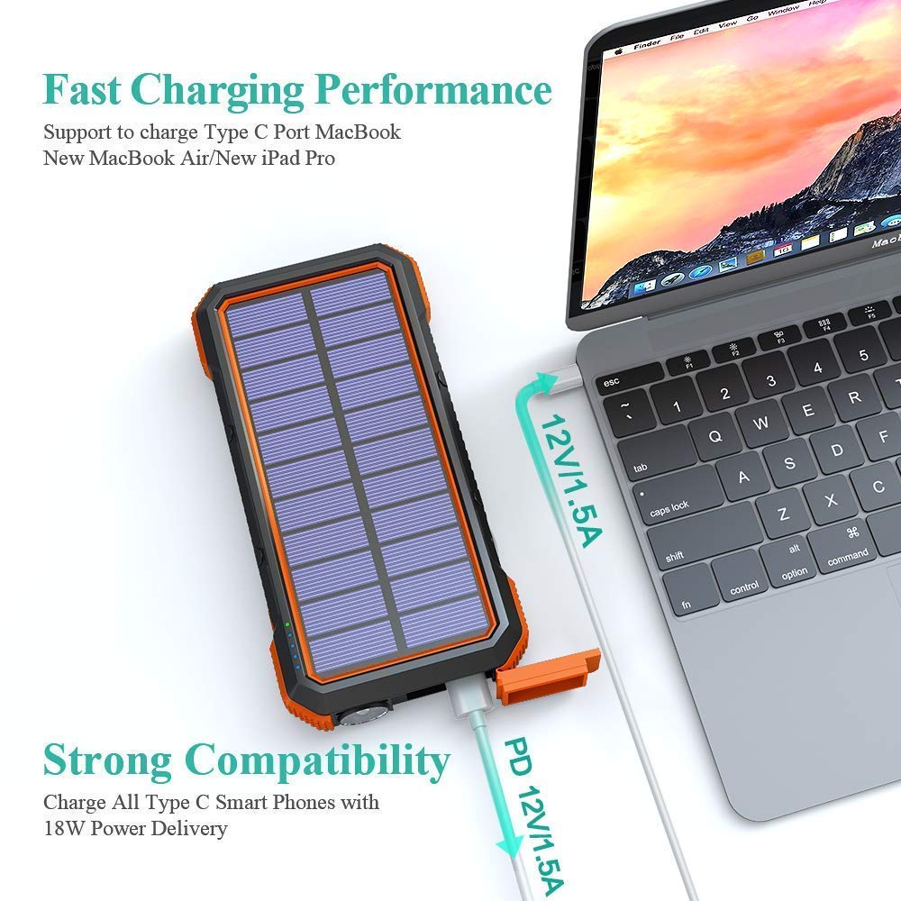 20,000mAh Fast Charger for Emergency Use Plus 10,000mAh Solar Power Bank for Cell Phone (Orange and Black)