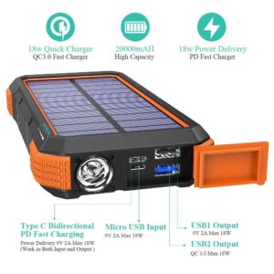 20,000mAh Fast Charger for Emergency Use Plus 10,000mAh Solar Power Bank for Cell Phone (Orange and Black)