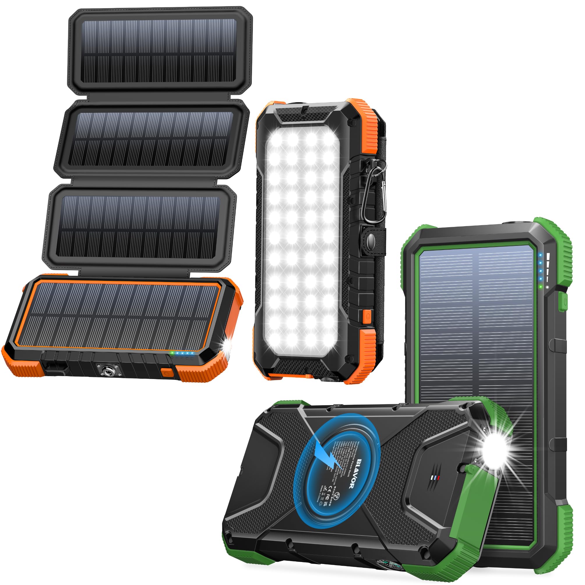 20,000mAh PD Solar Charger Foldable-Orange Plus 20,000mAh 18W Solar Charger 10W Wireless Power Bank-Dark Green