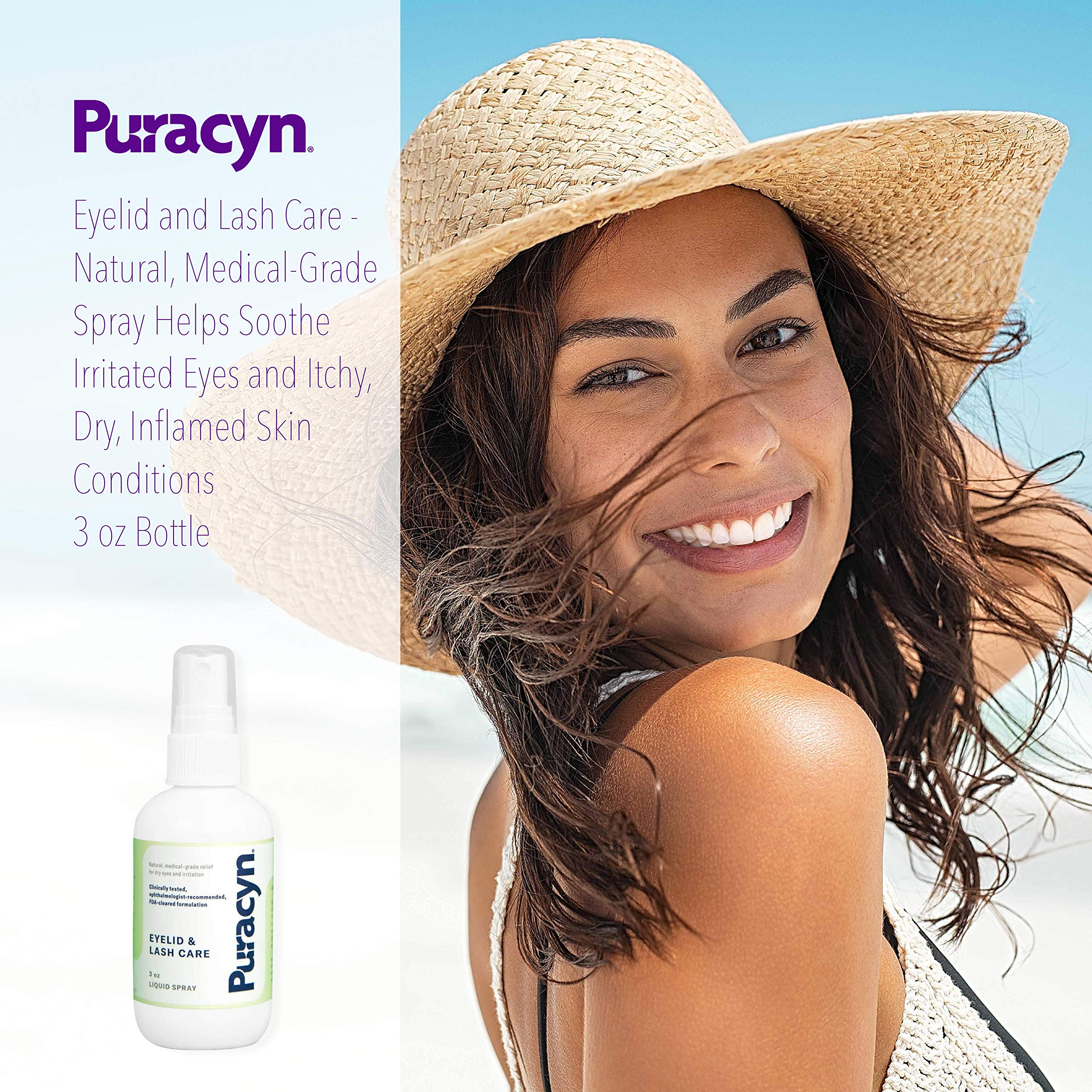 Puracyn Eyelid and Lash Care - Natural, Medical-Grade Spray for Effective Relief from Styes, Blepharitis, and Irritation, 3 oz Bottle