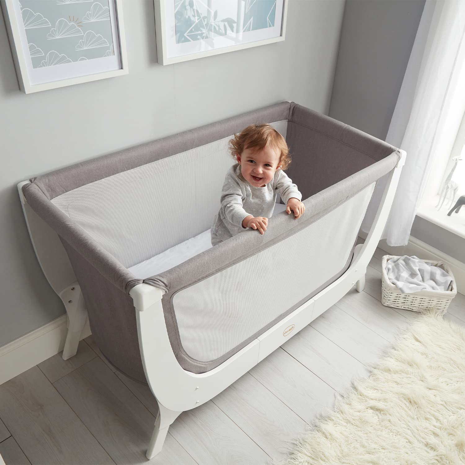 Beaba by Shnuggle Convertible Air Baby Crib, 2-in-1 Baby Bassinet to Baby Crib, Bassinet Bedside Sleeper, Baby Crib, Mini Crib, Newborn Sleepers, Grey