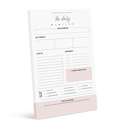 Bliss Collections Daily Planner, Simple Pink Self-Care Calendar, Organizer, Scheduler, Productivity Tracker for Organizing Goals, Tasks, Notes, to-Do Lists, 6"x9" Undated Tear-Off Sheets (50 Sheets)