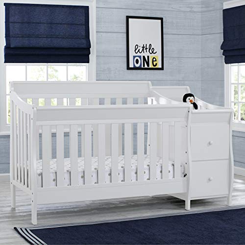 Delta Children Bentley S Convertible Crib N Changer, White + Serta Perfect Slumber Dual Sided Recycled Fiber Core Crib and Toddler Mattress (Bundle)