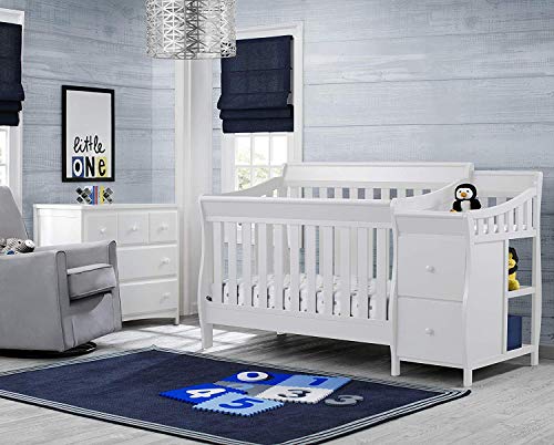 Delta Children Bentley S Convertible Crib N Changer, White + Serta Perfect Slumber Dual Sided Recycled Fiber Core Crib and Toddler Mattress (Bundle)