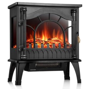 r.w.flame electric fireplace heater, 20" freestanding fireplace infrared stove 1000w/1500w, 3d realistic flame effects, adjustable brightness and heating mode, overheating safe design