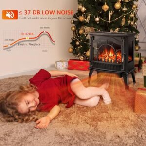R.W.FLAME Electric Fireplace Heater, 20" Freestanding Fireplace Infrared Stove 1000W/1500W, 3D Realistic Flame Effects, Adjustable Brightness and Heating Mode, Overheating Safe Design