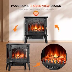 R.W.FLAME Electric Fireplace Heater, 20" Freestanding Fireplace Infrared Stove 1000W/1500W, 3D Realistic Flame Effects, Adjustable Brightness and Heating Mode, Overheating Safe Design