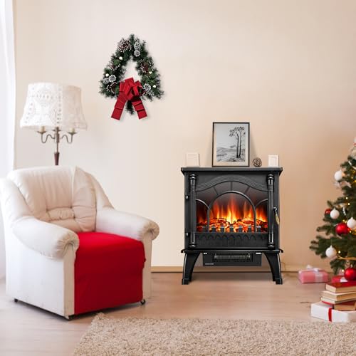 R.W.FLAME Electric Fireplace Heater, 20" Freestanding Fireplace Infrared Stove 1000W/1500W, 3D Realistic Flame Effects, Adjustable Brightness and Heating Mode, Overheating Safe Design