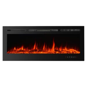charavector electric fireplaces recessed wall mounted fireplace insert 50 inch wide heater led fire place remote control & touch screen, 1-12 hours timer, 12 color flame and log color