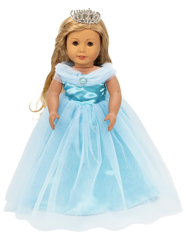 HWD Girls Doll Clothes and Accessories, Princess Costume, Wedding Dress, Party Gown Dress Fit 18 inch American Girl Dolls (Blue2)