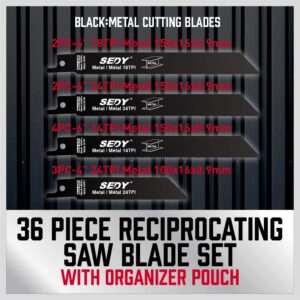 36-Piece Ultimate Reciprocating Saw Blade Set - Premium Sawzall Blades, Durable Wood & Metal Cutting Blades with Storage Pouch, Long-Lasting Pruning Blades