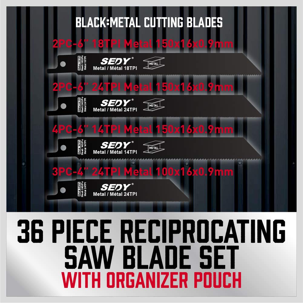 36-Piece Ultimate Reciprocating Saw Blade Set - Premium Sawzall Blades, Durable Wood & Metal Cutting Blades with Storage Pouch, Long-Lasting Pruning Blades