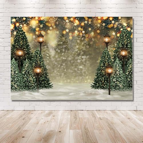 MEHOFOND 8x6ft Winter Christmas Tree Snowflake Green Newborn Photography Background Snow Scene Glitter Bokeh Portrait Backdrops Xmas Birthday Baby Shower Party Photo Banner Props