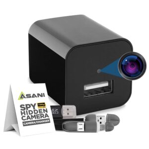 asani hidden spy camera usb charger - home & office security nanny cam with sd card slot, motion detection, full hd video, smartphone connectivity, ideal for monitoring elderly parents, pets