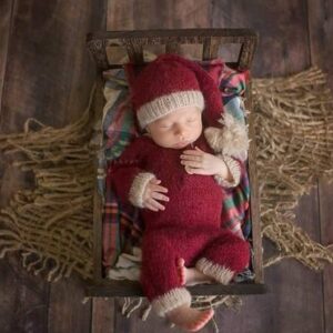 Christmas Newborn Baby Photo Shoot Props Outfits Crochet Clothes Santa Claus Red Hat Pants Photography Props