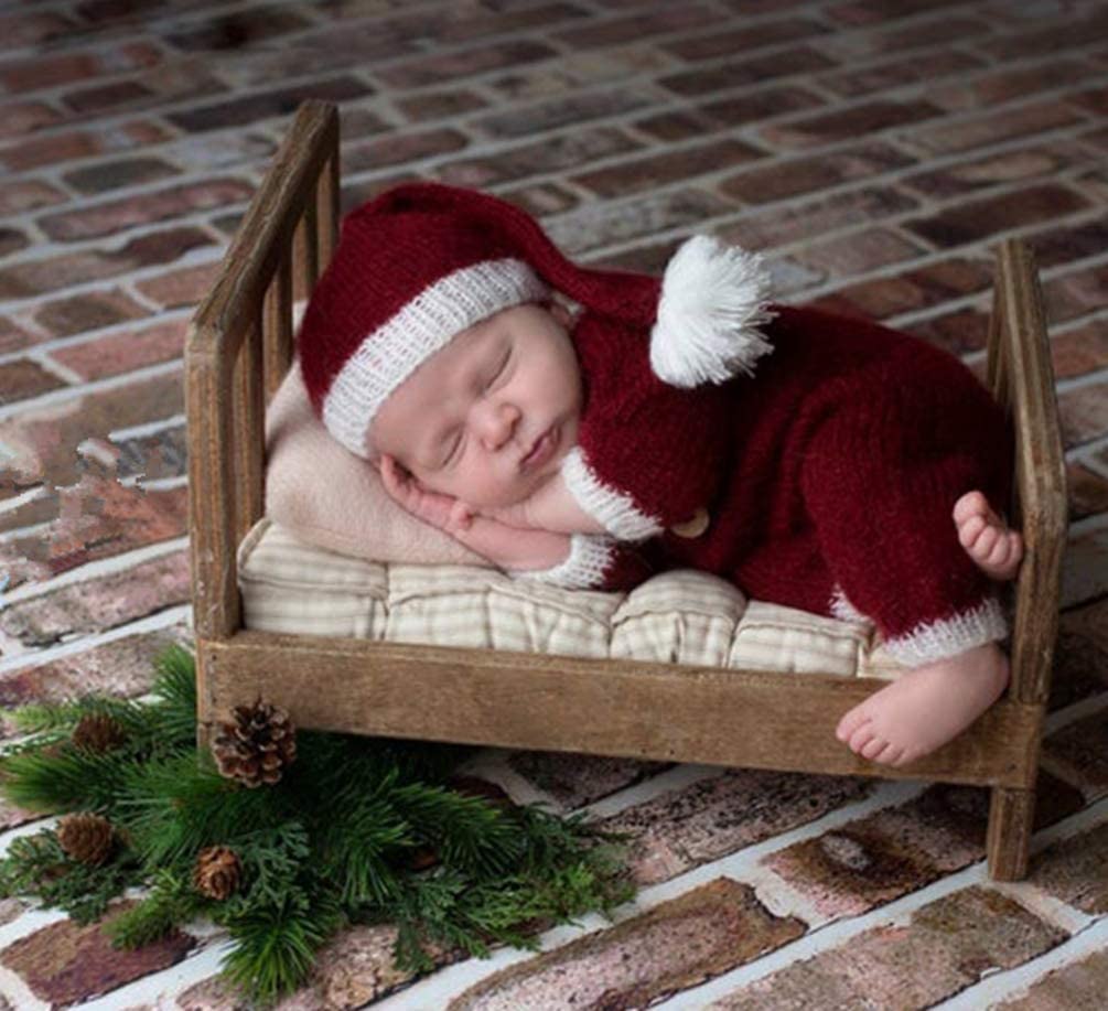 Christmas Newborn Baby Photo Shoot Props Outfits Crochet Clothes Santa Claus Red Hat Pants Photography Props