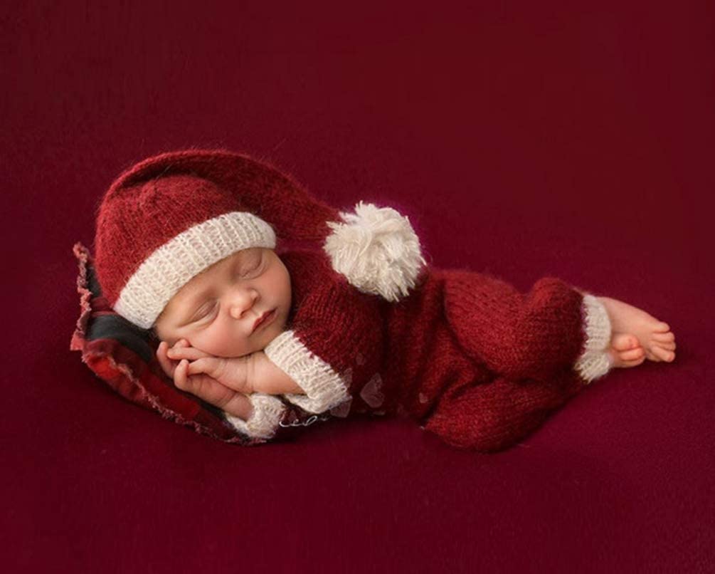 Christmas Newborn Baby Photo Shoot Props Outfits Crochet Clothes Santa Claus Red Hat Pants Photography Props