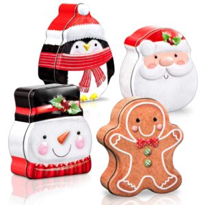 whaline christmas tin box xmas card tin box metal cookie tin box with lid assorted card holder containers for party decor supplies santa clause snowman gingerbread penguin, 4 pack