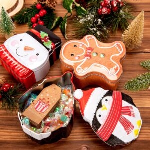 Whaline Christmas Tin Box Xmas Card Tin Box Metal Cookie Tin Box with Lid Assorted Card Holder Containers for Party Decor Supplies Santa Clause Snowman Gingerbread Penguin, 4 Pack