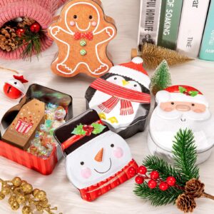 Whaline Christmas Tin Box Xmas Card Tin Box Metal Cookie Tin Box with Lid Assorted Card Holder Containers for Party Decor Supplies Santa Clause Snowman Gingerbread Penguin, 4 Pack